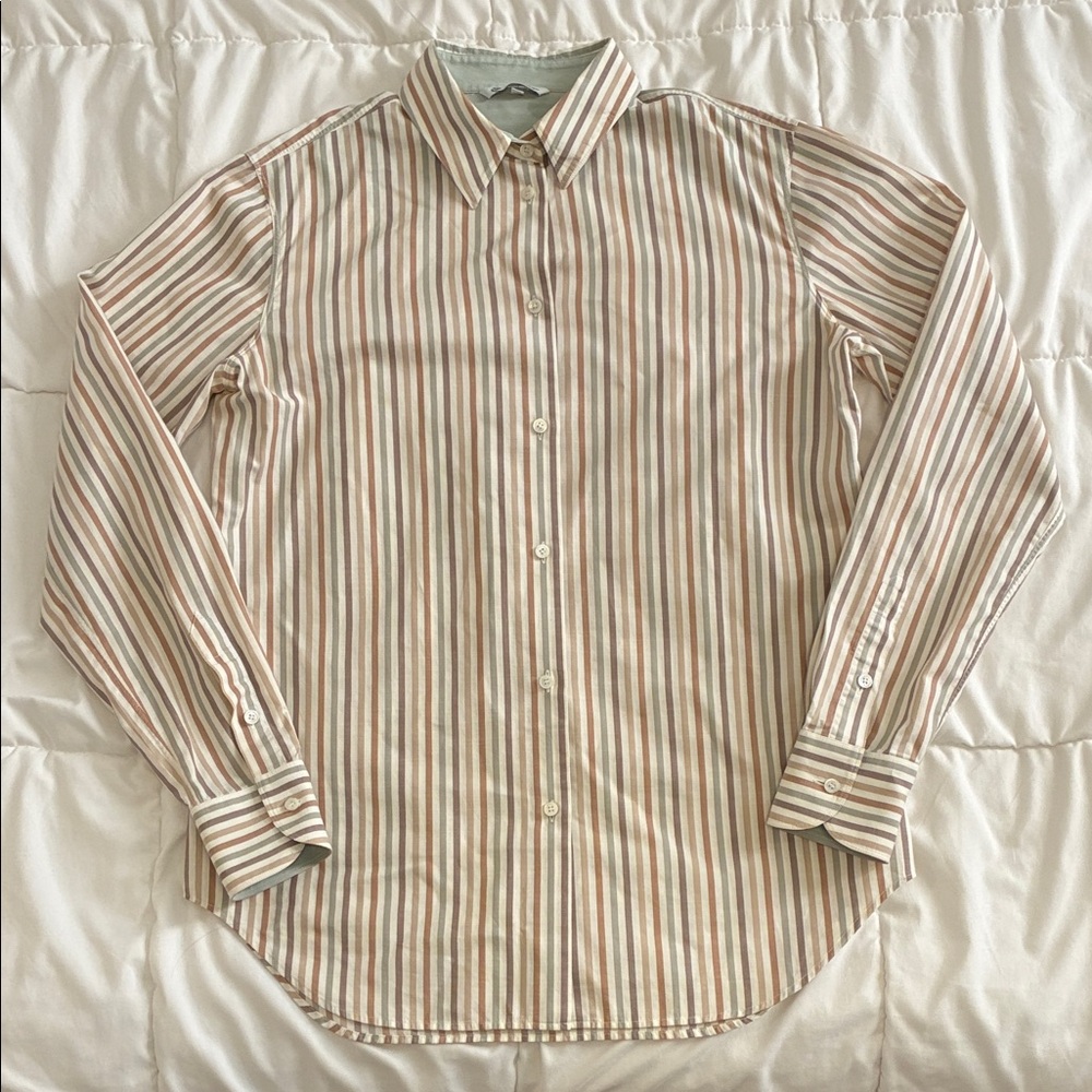 Loro Piana Women's Long Sleeve Stripe Shirt White x green x Brown Sz 42 (US  6)